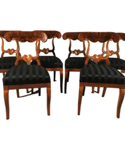Set of six Biedermeier Chairs- walnut veneer with black fabric- Styylish