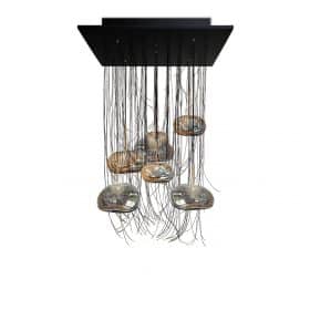 Suspension Lamp Pebble G7 Mordore with Black Optical Fibers, Handblown