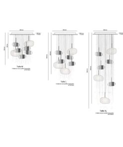 Alternative view of Isa Moss Glass Suspension Pebble G7, Chrome with Translucent Optical Fibers, Handblown
