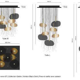 Suspension Lamp Pebble G7 Mordore with Black Optical Fibers, Handblown