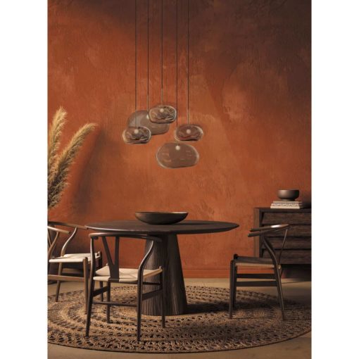 Round Pebble Glass Suspension Lamp- gold and silver above a table- Styylish