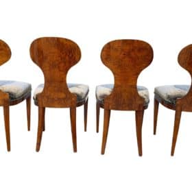 Set of Four Biedermeier Ballon Chairs, Ash Veneer, Grey Velvet, Vienna, circa 1900