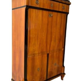 Biedermeier Secretaire, Cherry Veneer, Ebonized, Brass, South Germany circa 1820