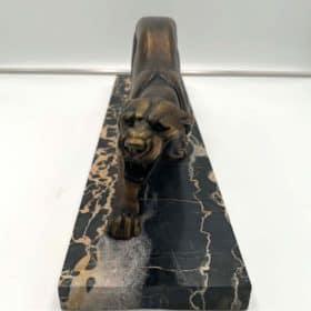 Art Deco Panther Sculpture, Bronze Cast, Marble, France circa 1930