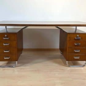 Bauhaus Desk by Mücke-Melder, Steel Tubes and Oak Veneer, Czechoslovakia circa 1940