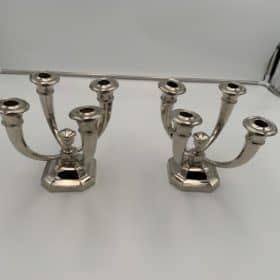 Art Deco Candlestick Holders, by J. Leleu, Nickeled Bronze, France, circa 1930