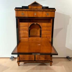 Biedermeier Secretaire, Cherry Veneer, Ebonized, Brass, South Germany circa 1820