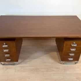 Bauhaus Desk by Mücke-Melder, Steel Tubes and Oak Veneer, Czechoslovakia circa 1940