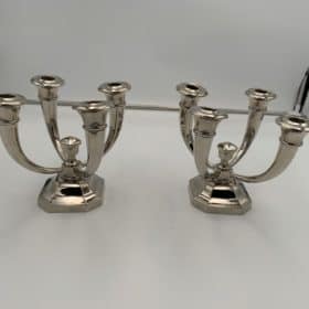 Art Deco Candlestick Holders, by J. Leleu, Nickeled Bronze, France, circa 1930