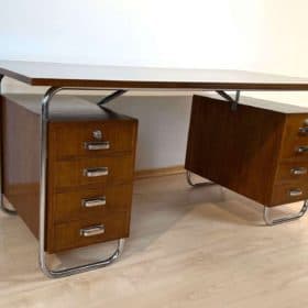 Bauhaus Desk by Mücke-Melder, Steel Tubes and Oak Veneer, Czechoslovakia circa 1940