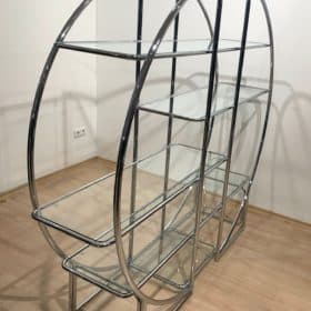 Bauhaus Style Shelving Unit, Chromed Steel Tubes and Glass, Germany, 1950-70s