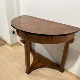 Biedermeier Demi-Lune Console Table, Walnut Veneer, Maple, Austria circa 1830