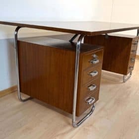 Bauhaus Desk by Mücke-Melder, Steel Tubes and Oak Veneer, Czechoslovakia circa 1940