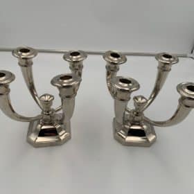 Art Deco Candlestick Holders, by J. Leleu, Nickeled Bronze, France, circa 1930