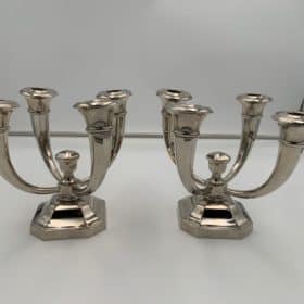 Art Deco Candlestick Holders, by J. Leleu, Nickeled Bronze, France, circa 1930