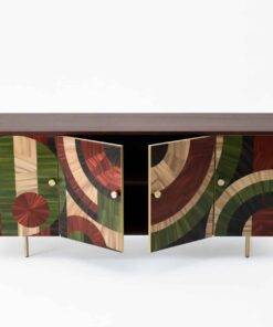 Solomia Straw Marquetry Credenza- with middle doors open- Styylish