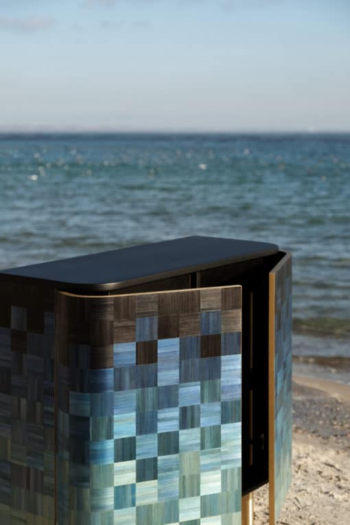 Natura Straw Marquetry cabinet- seaside background- Styylish