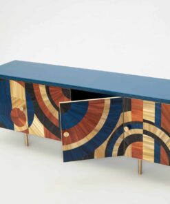Solomia straw marquetry cabinet blue top view-- Styylish