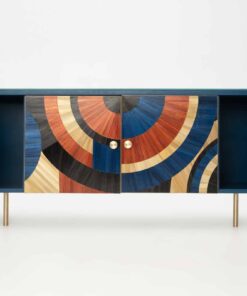 Solomia straw marquetry cabinet- side doors open- Styylish