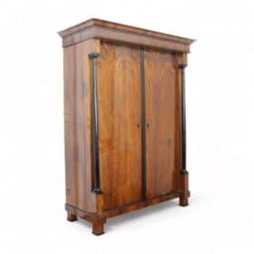 Neoclassical Early Biedermeier Armoire, Walnut Veneer and Full Columns, Austria, circa 1820