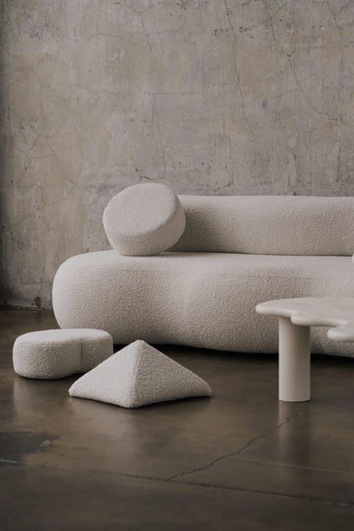 Boucle Sofa- with three cushions and a table- Styylish