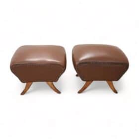 Pair of Italian Mid-Century Stools in Brown Faux Leather