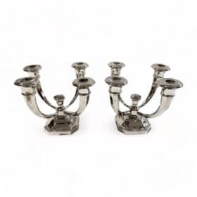 Art Deco Candlestick Holders, by J. Leleu, Nickeled Bronze, France, circa 1930