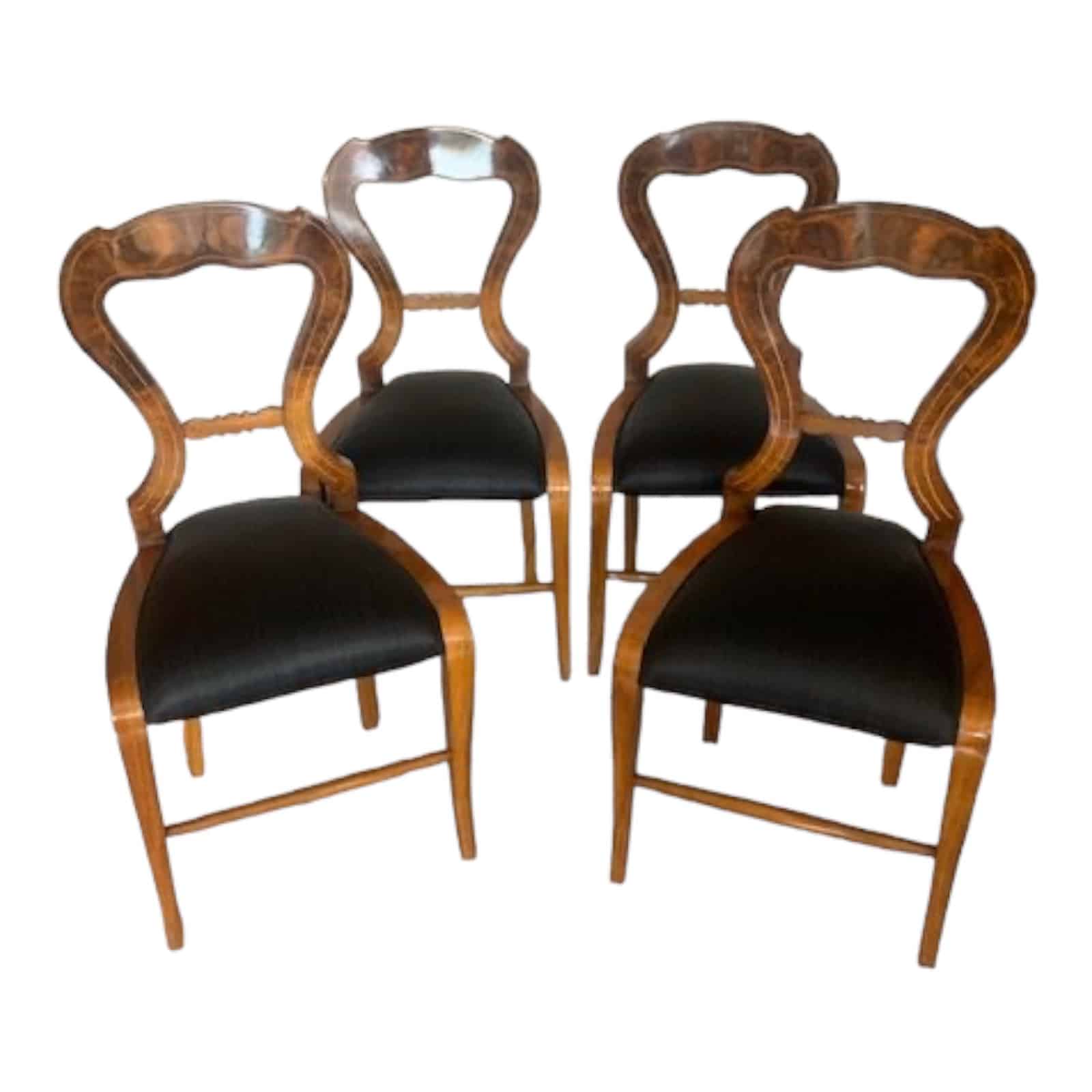 Set of Four Walnut Biedermeier Chairs- Styylish