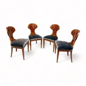 Set of Four Biedermeier Ballon Chairs, Ash Veneer, Grey Velvet, Vienna, circa 1900