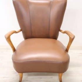 Italian Mid-Century Armchair in Brown Faux Leather