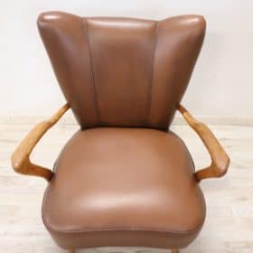 Italian Mid-Century Armchair in Brown Faux Leather