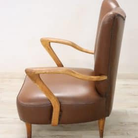 Italian Mid-Century Armchair in Brown Faux Leather