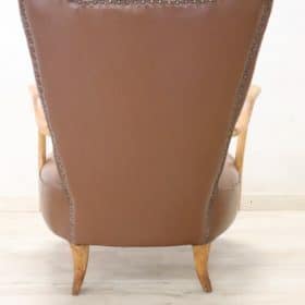 Italian Mid-Century Armchair in Brown Faux Leather