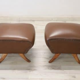 Pair of Italian Mid-Century Stools in Brown Faux Leather