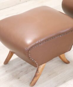 Pair of Italian Mid-Century Stools - Faux Leather Cushion - Styylish