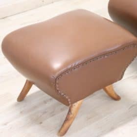 Pair of Italian Mid-Century Stools in Brown Faux Leather