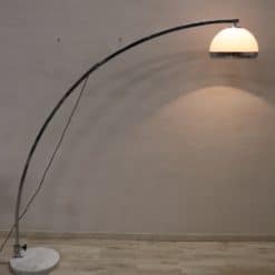 Vintage Guzzini Arc Floor Lamp - Full Profile with Light On - Styylish