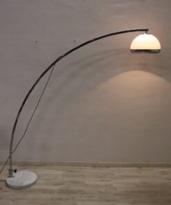 Vintage Guzzini Arc Floor Lamp - Full Profile with Light On - Styylish