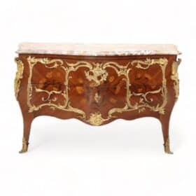 19th Century Napoleon III Inlaid Wood and Gilded Bronze Antique Chest of Drawers