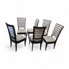 Set of Six Art Deco High Back Dining Chairs, Black Lacquer, France circa 1930