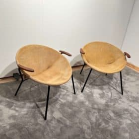 Pair of Balloon Lounge Chairs by Hans Olsen, Yellow Suede, Denmark circa 1960