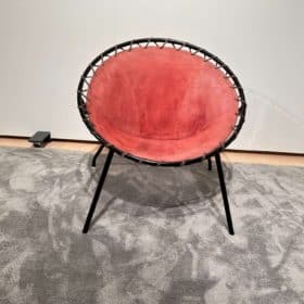 Balloon Lounge Chair by Hans Olsen, Red Suede, Metal, Denmark circa 1960