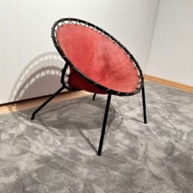 Balloon Lounge Chair by Hans Olsen, Red Suede, Metal, Denmark circa 1960