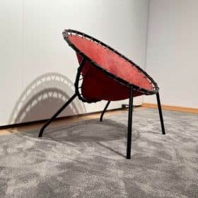 Balloon Lounge Chair by Hans Olsen, Red Suede, Metal, Denmark circa 1960