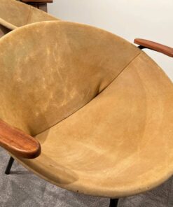 Pair of Balloon Lounge Chairs - Suede Seat and Wooden Armrest - Styylish