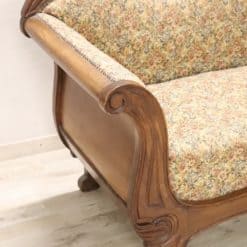 Carved Walnut Antique Settee - Wooden Armrest - Styylish