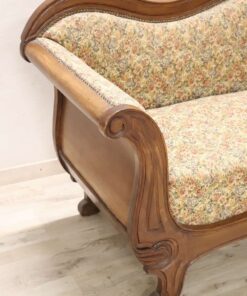 Carved Walnut Antique Settee - Wooden Armrest - Styylish