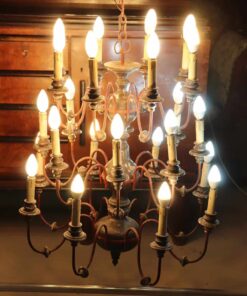Chandelier in Wood and Iron - With Lights On - Styylish