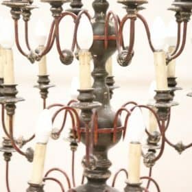 Early 20th Century Antique Chandelier in Wood and Iron, 24 Bulbs