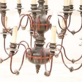 Early 20th Century Antique Chandelier in Wood and Iron, 24 Bulbs